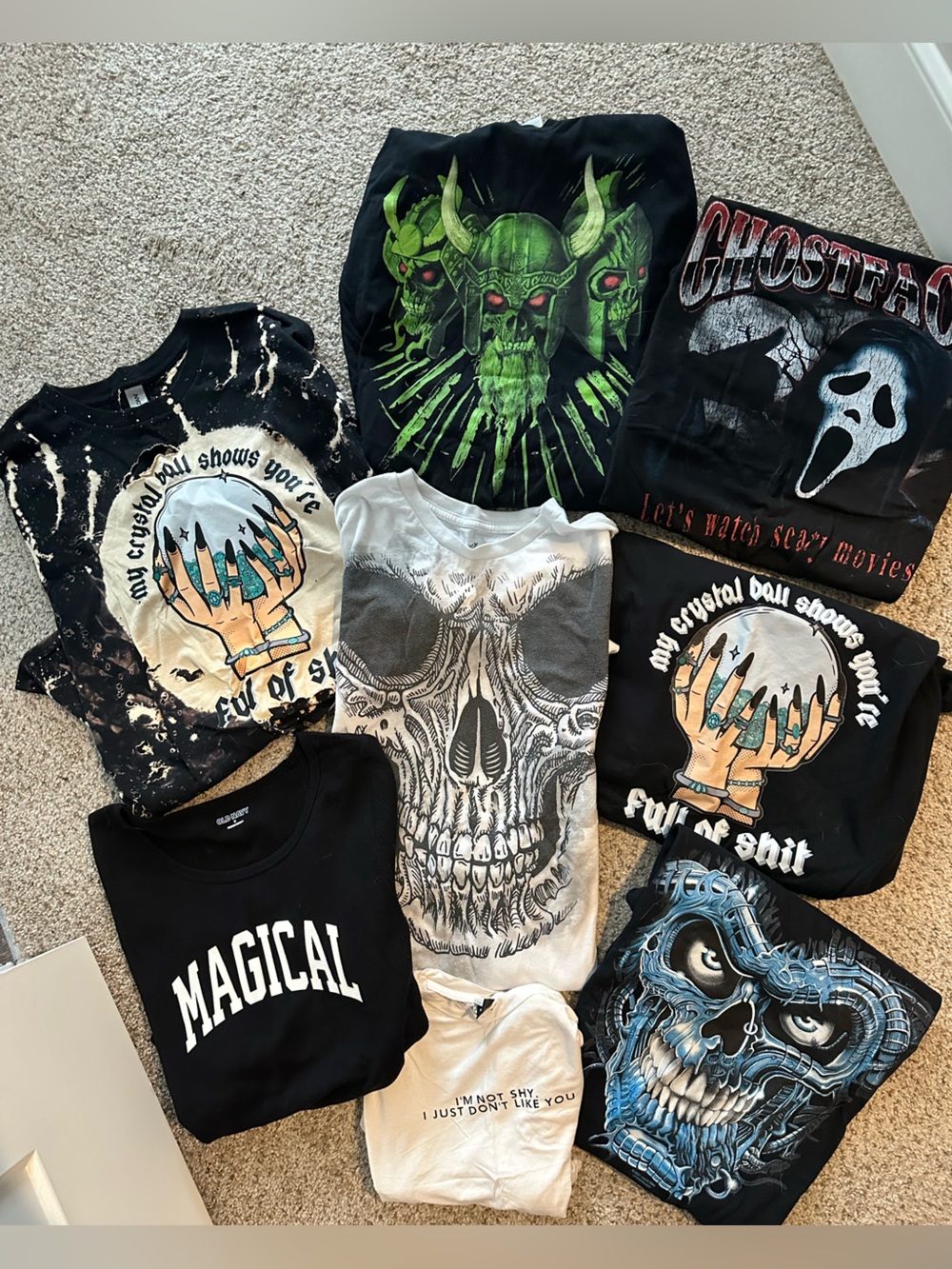 Halloween Graphic Tee’s Collection- Black & White Skull and Crystal Ball Designs